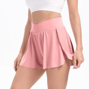 Flowy Lounge Shorts for Women Gym Yoga Athletic Workout Running Spandex Cute Comfy Sweat Skirt Womens Clothes Preppy Summer Beach(S, Light Pink)