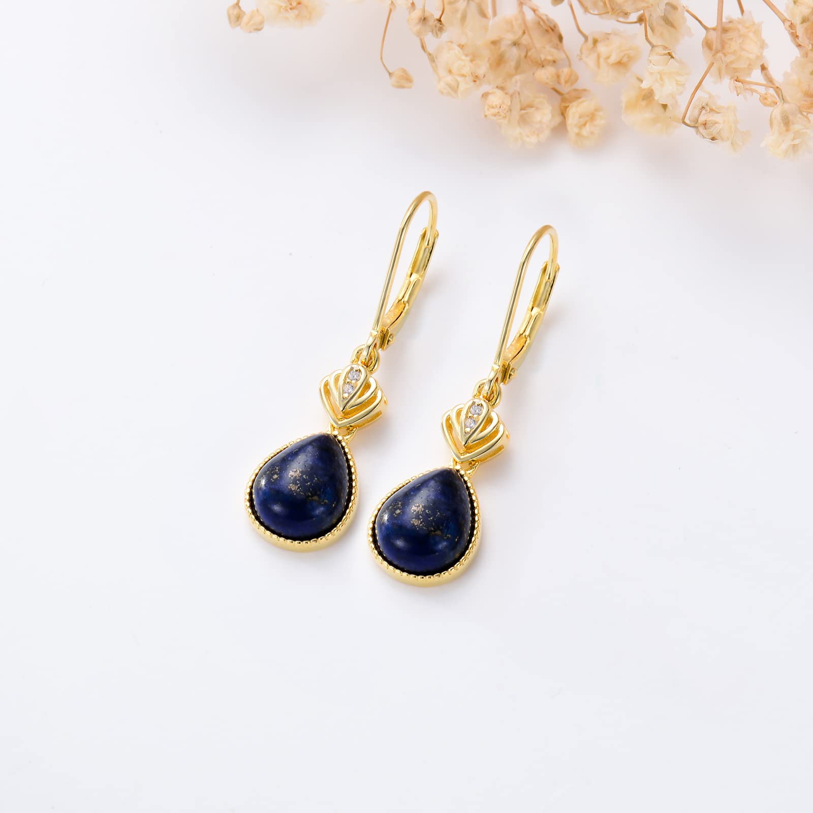 Lapis Lazuli Earrings Jewelry Sterling Silver Teardrop Blue Lapis Dangle Dangling Drop Charm Leverback Earrings Boho Gifts for Women