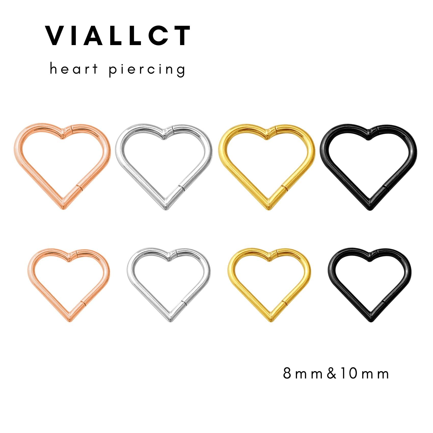 Viallct 2 Pcs 16G Heart Daith Piercing Jewelry Stainless Steel Heart Shaped Clicker Rook Hoop Tragus Ring 10mm 8mm Cartilage Helix Earring for Women