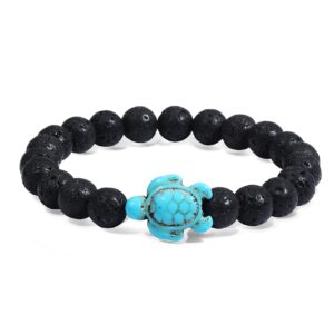 GIEIWIW Turtle Bracelet Sea Turtle Beaded Bracelet Natutal Stone Stretch Fits Most for Men Women Fashion Jewelry Gifts Black