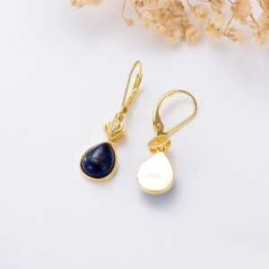 Lapis Lazuli Earrings Jewelry Sterling Silver Teardrop Blue Lapis Dangle Dangling Drop Charm Leverback Earrings Boho Gifts for Women