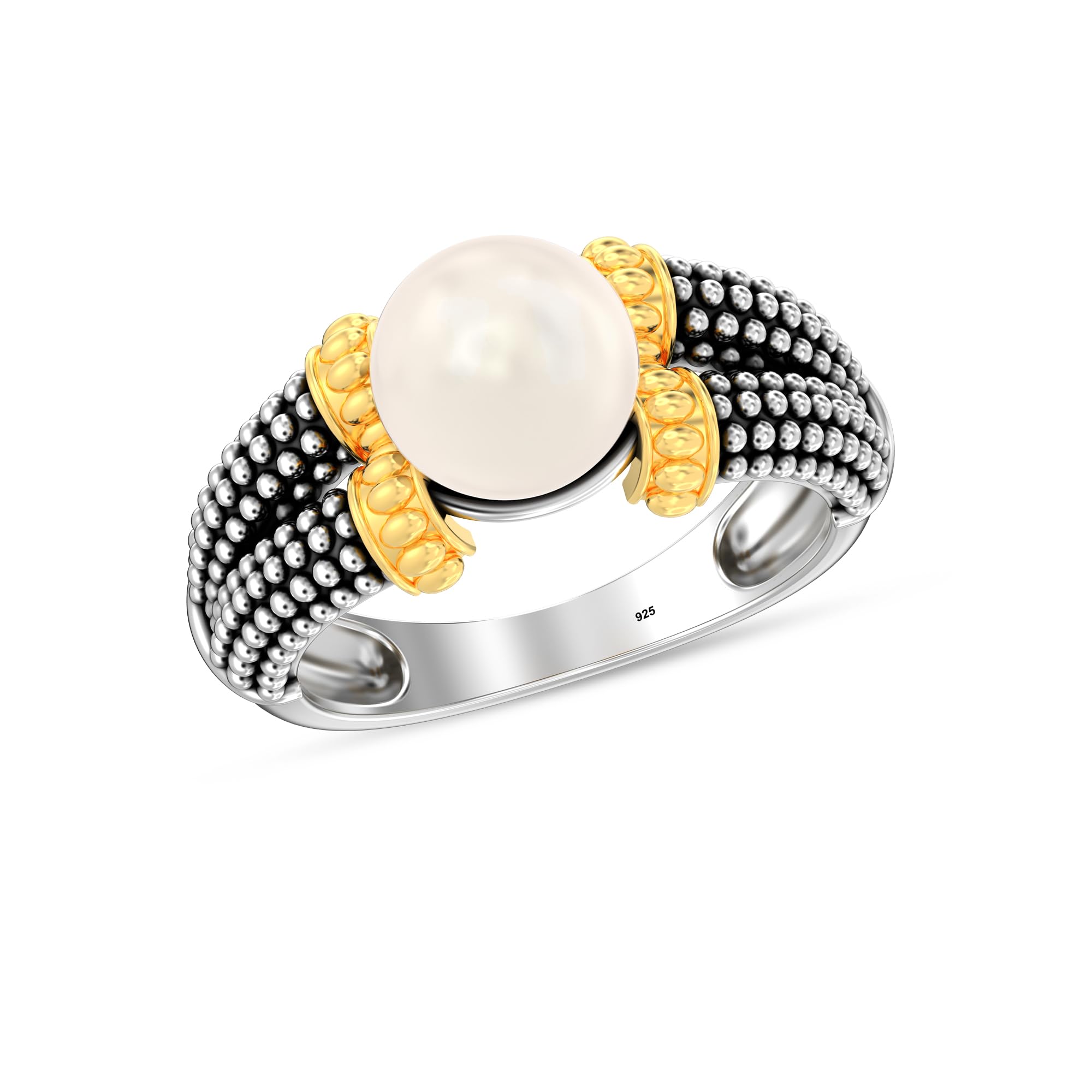 LeCalla 925 Sterling Silver Ring for Women Hypoallergenic Freshwater Pearl Bead Design 14K Gold Plated Rings for Women Size - 9