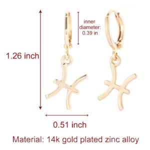 TGOLM Gold Plated Pisces Sign Drop Hoop Earrings for Women Birthday Gift