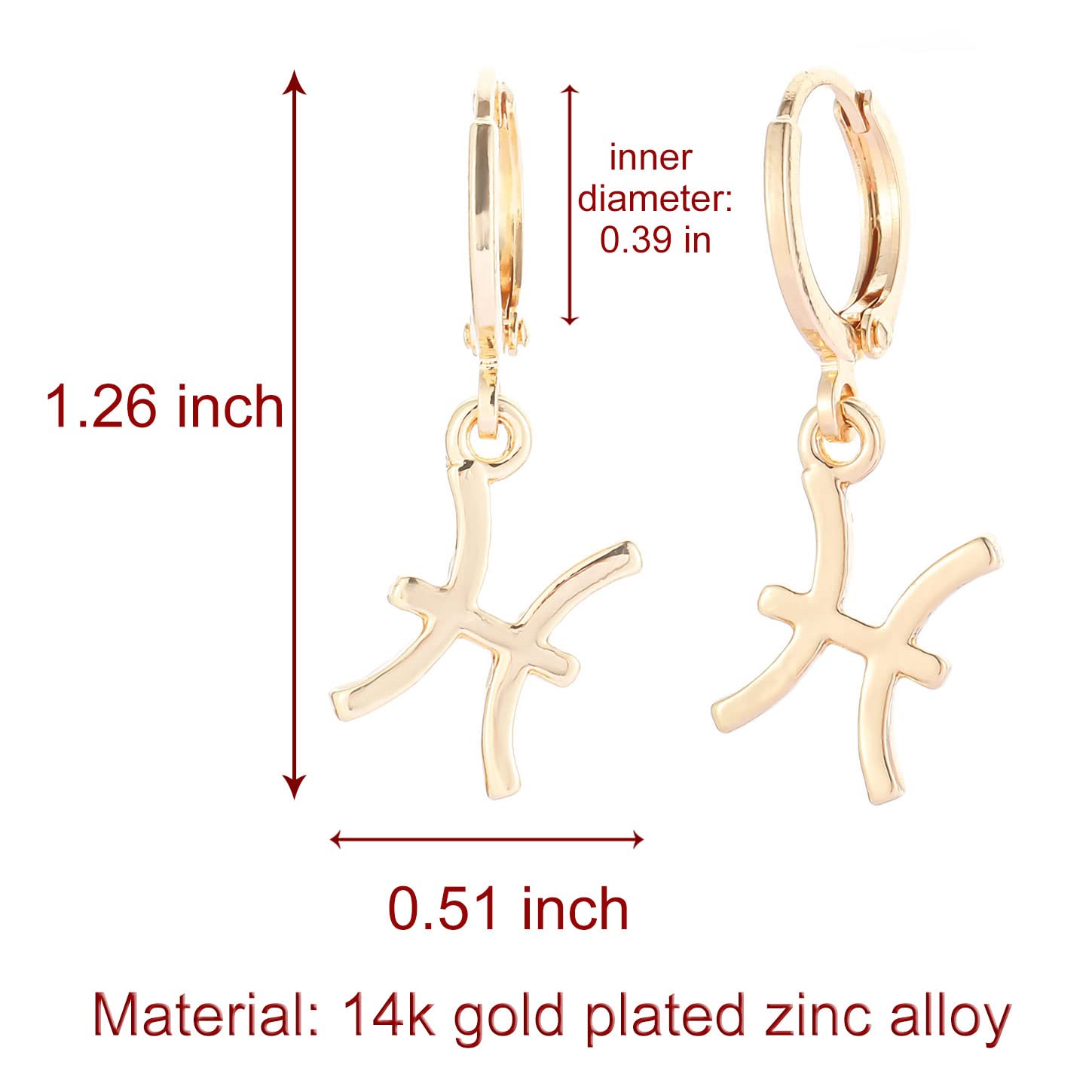 TGOLM Gold Plated Pisces Sign Drop Hoop Earrings for Women Birthday Gift