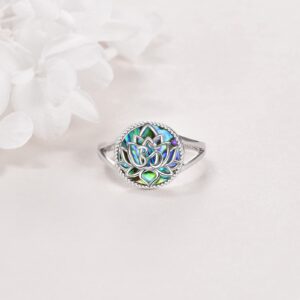 CUPENDA Lotus Flower Ring Sterling Silver Om Yoga Promise Rings Abalone Shell Inspirational Flower Jewelry Gift for Women (7)