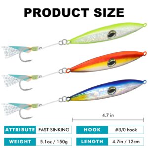 TRUSCEND Metal Fishing Jigs 150g, Full Hand-Polish Vertical/Casting Jigging Lure Bait for Walleye Bass Mackerel Pike Tuna Salmon Grouper, Fishing Jig Saltwater Freshwater, Deep Sea Fishing Spoon Lure