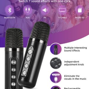 Mini Karaoke Machine for Adults and Kids,Portable Bluetooth Karaoke Speaker for TV, with 2 Wireless Microphones PA Speaker System for Indoor Outdoor Party, Family Party Singing (Elegant Black)