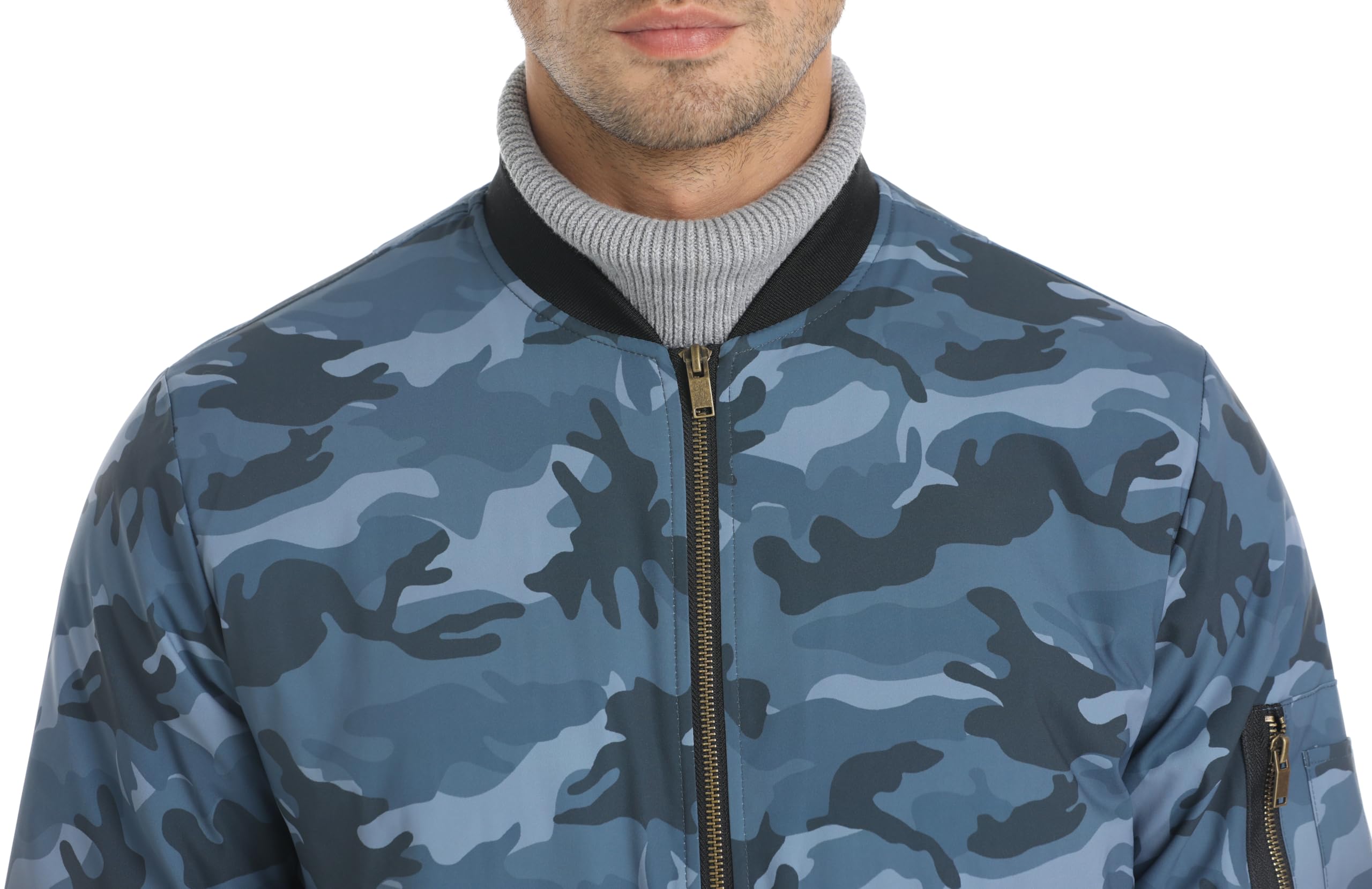 MAGCOMSEN Winter Bomber Jacket Men Quilted Lining Fall Coat Padded Windproof Warm Outerwear with Pockets Stylish Camouflage Blue M