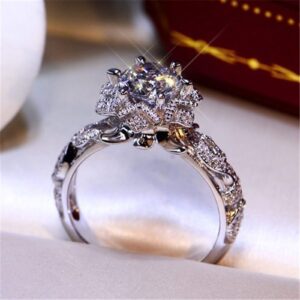 Stainless Steel Rings for Women Diamond Flower Crystal Zircon Ring Elegant Rhinestone Ring Jewellery Women Fashion Full Diamond Zircon Rings Luxury Elegant Wedding Rings Jewelry Gifts, 11