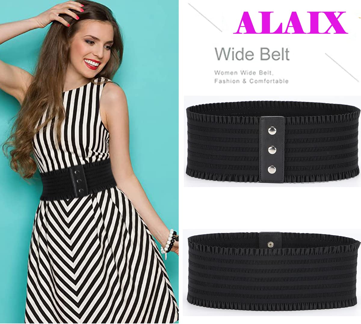 ALAIX Women's Wide Belt Stretchy Dress Belts Elastic Snap-Button Corset Belts for Women Waist Belt Waistband