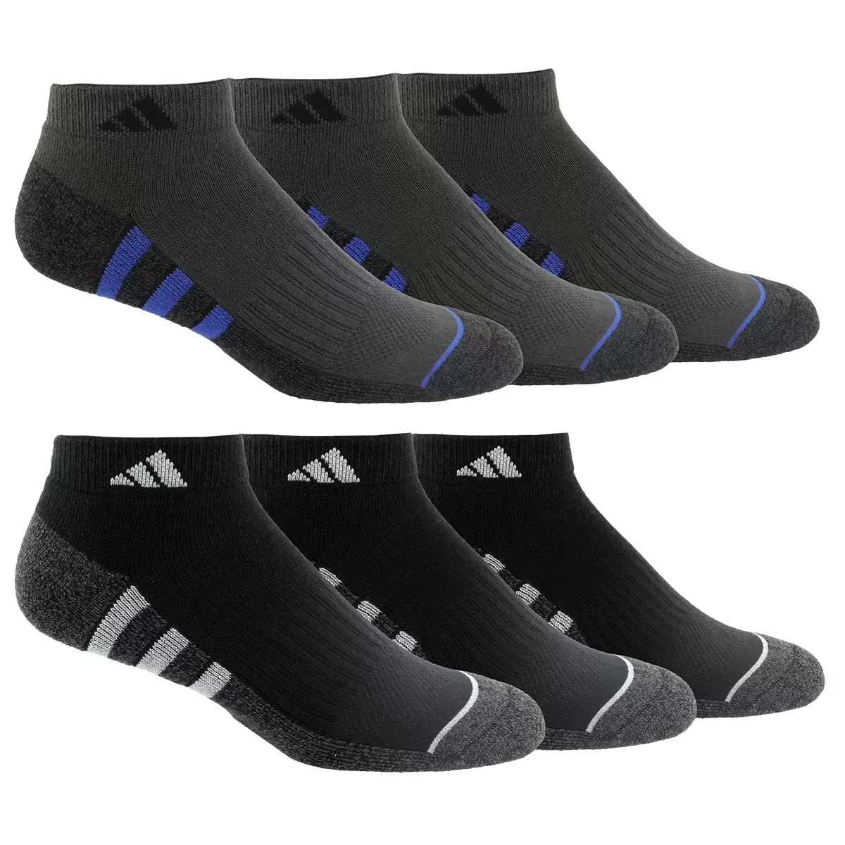 Adidas 6 Pairs Men's Low Cut Socks 6 Pack for Shoe Size 6-12 Black, Black, 6-12