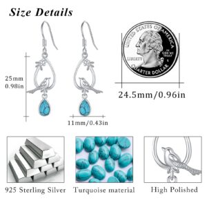 AOVEAO Hummingbird Earrings 925 Sterling Silver Turquoise Birds Drop Dangle Earrings Birds Teardrop Earrings Jewelry for Women