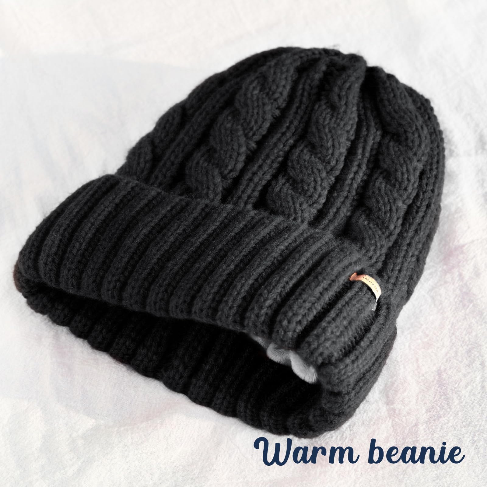 Camptrace Beanies Women Winter Hats for Women Fleece Lined Cable Knit Hat Warm Winter Snow Ski Skull Cap Black