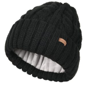 Camptrace Beanies Women Winter Hats for Women Fleece Lined Cable Knit Hat Warm Winter Snow Ski Skull Cap Black