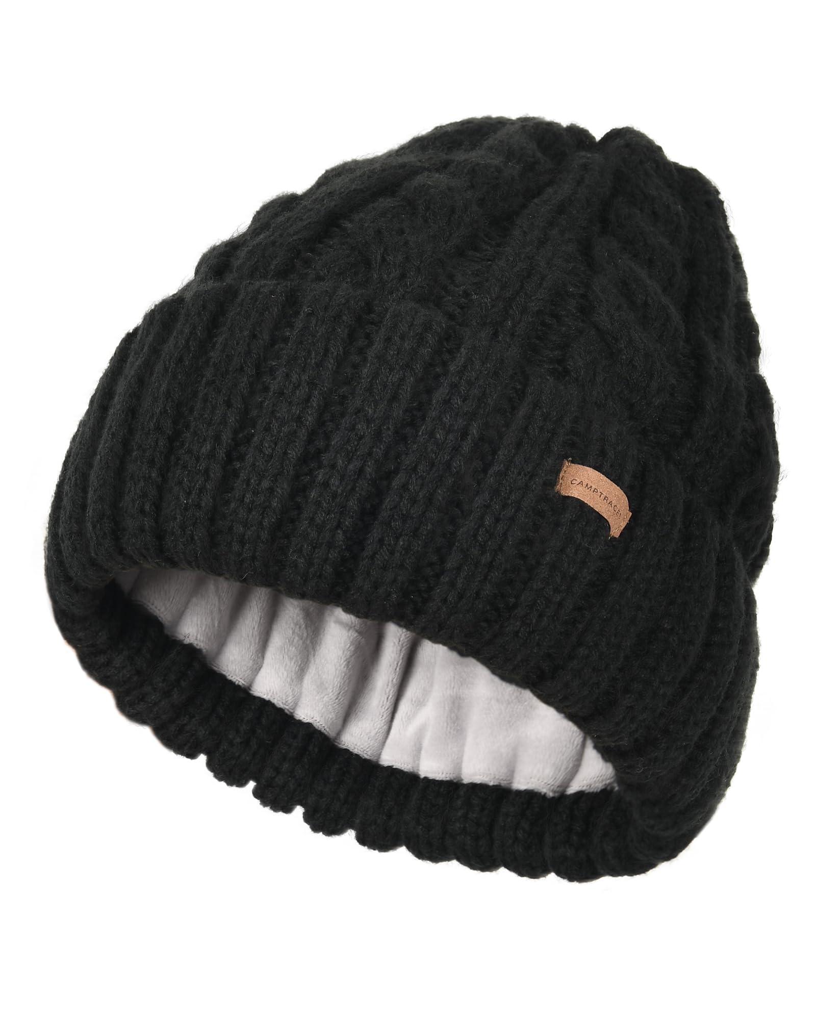 Camptrace Beanies Women Winter Hats for Women Fleece Lined Cable Knit Hat Warm Winter Snow Ski Skull Cap Black