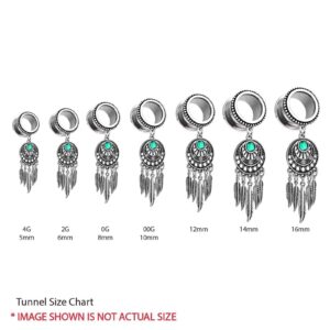 Aotiwe Vintage Gauges, Gauge Jewelry Leaves Dangle with Green Cubic Zirconia Silver 1 3/16 Inch 30mm Stainless Steel 2Pcs