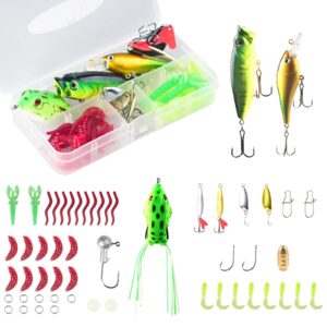 winshall fishing lures tackle baits kit for freshwater fishing tackle box with tackle included 56 pcs in tackle box including metal lures soft bait plastic worms fishing gear and accessories