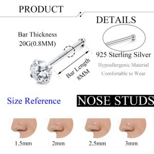 Sllaiss 12Pcs Sterling Silver Nose Rings Studs for Women Multiple Styles Tiny Ball Pearl CZ Nose Studs Nose Piercing Jewelry 1.5mm 2mm 2.5mm 3mm