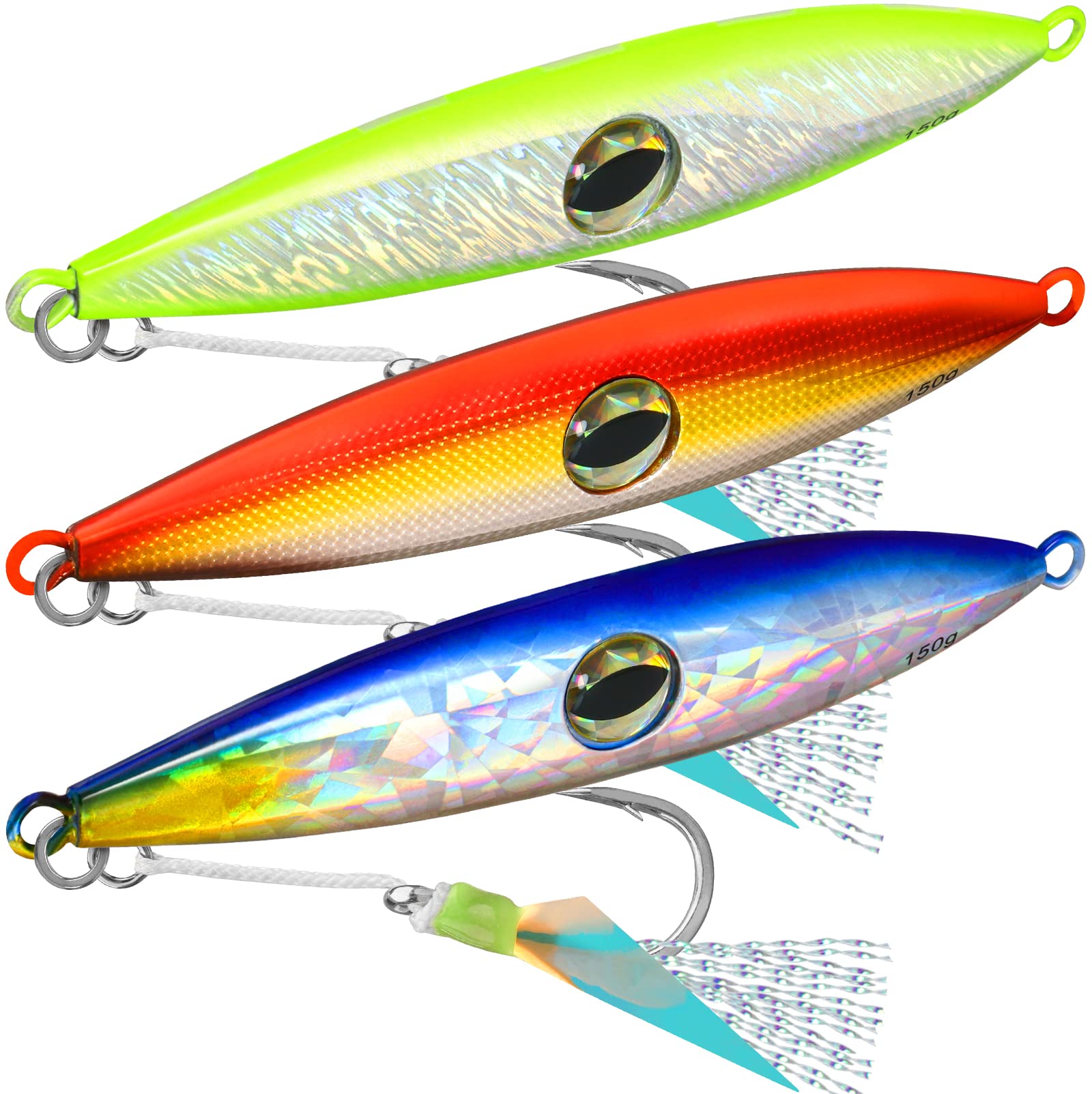 TRUSCEND Metal Fishing Jigs 150g, Full Hand-Polish Vertical/Casting Jigging Lure Bait for Walleye Bass Mackerel Pike Tuna Salmon Grouper, Fishing Jig Saltwater Freshwater, Deep Sea Fishing Spoon Lure