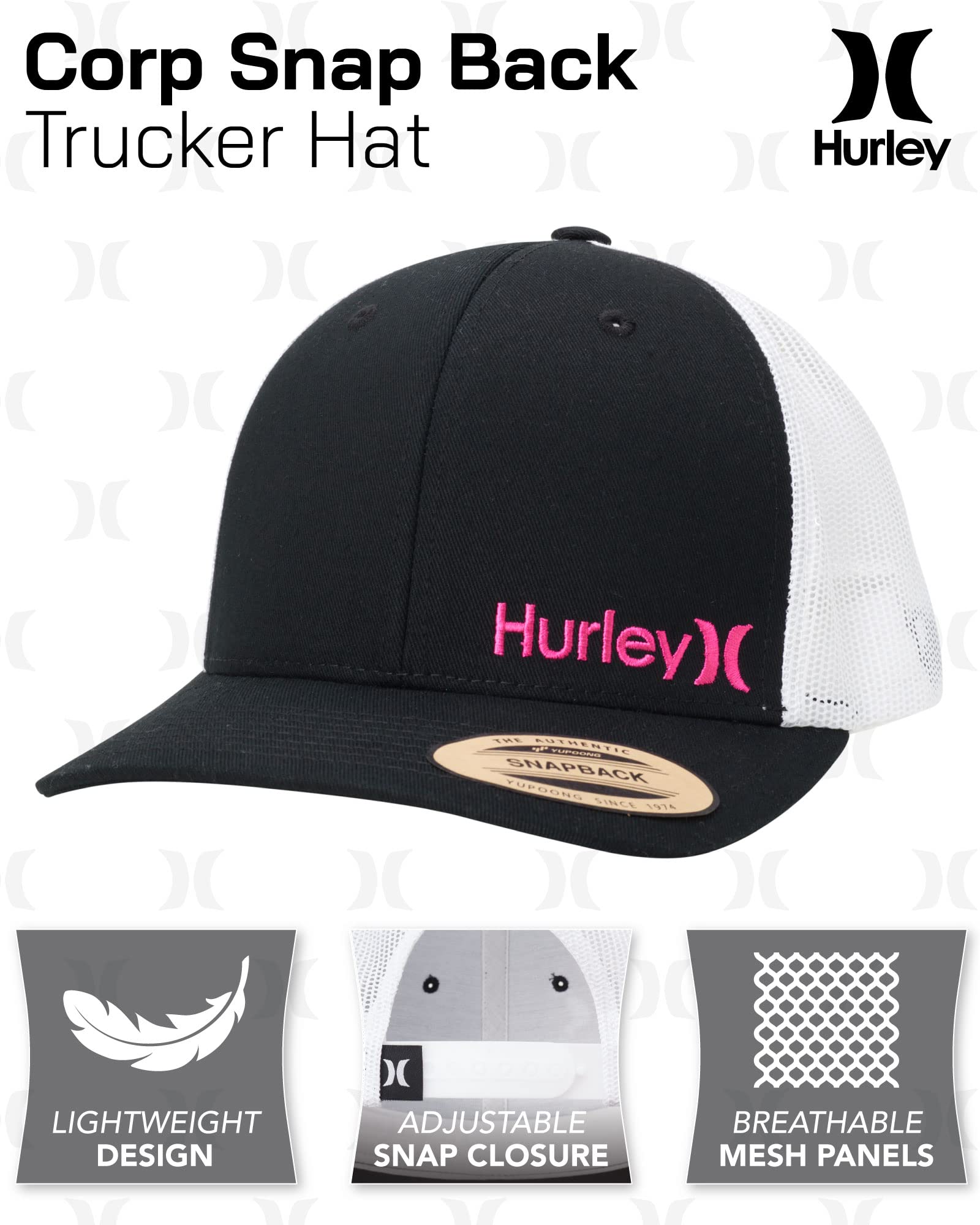 Hurley Men's Cap - Corp Snap Back Trucker Hat, Size One Size, Pink Glow