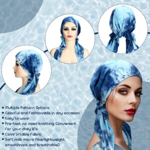 Sintege 4 Pcs Women Head Scarf Pre Tied Chemo Caps Slip on Turban Headwear Cancer Head Wraps Beanie Hat Bandana(Tie Dye Style)