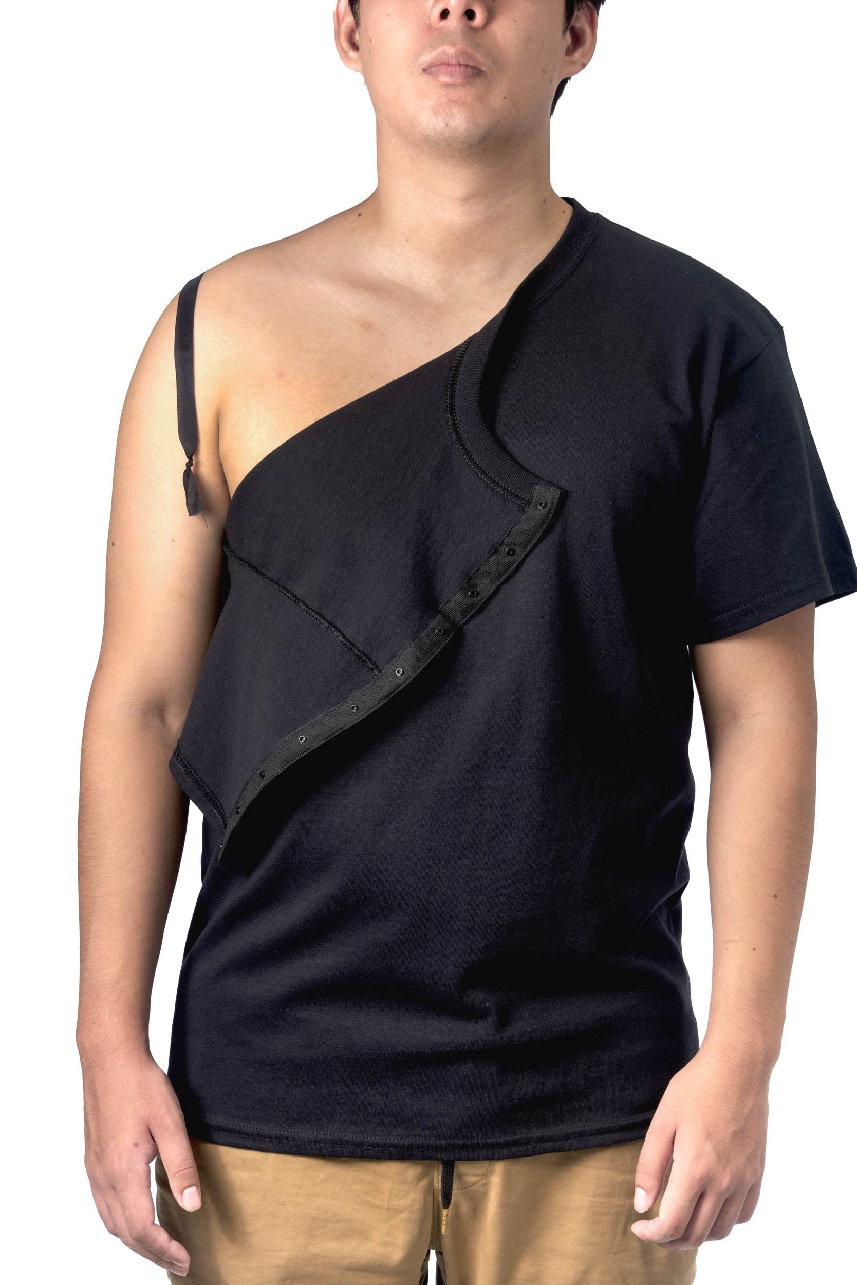 Post Shoulder Surgery Shirt w/Snaps for Easier Dressing (Right, Medium, Navy)