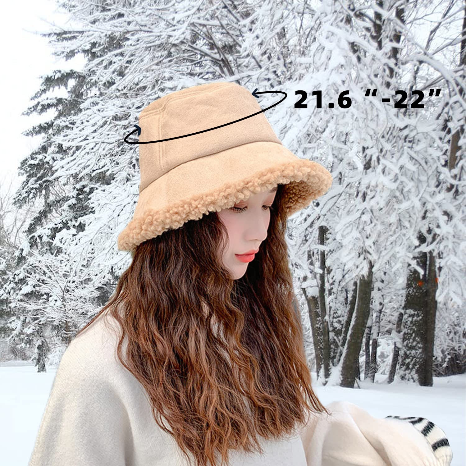 Peicees Winter Fluffy Bucket Hat for Women Girls Fuzzy Warm Bucket Hat with Faux Fur for Kids Reversible Fisherman Cap Black