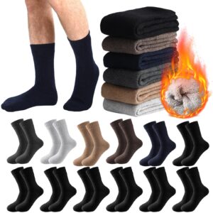 Janmercy 12 Pairs Thermal Socks for Men Wool Blended Thick Socks Winter Hiking Warm Boot Crew Socks for Cold Weather Mens Cozy Gift