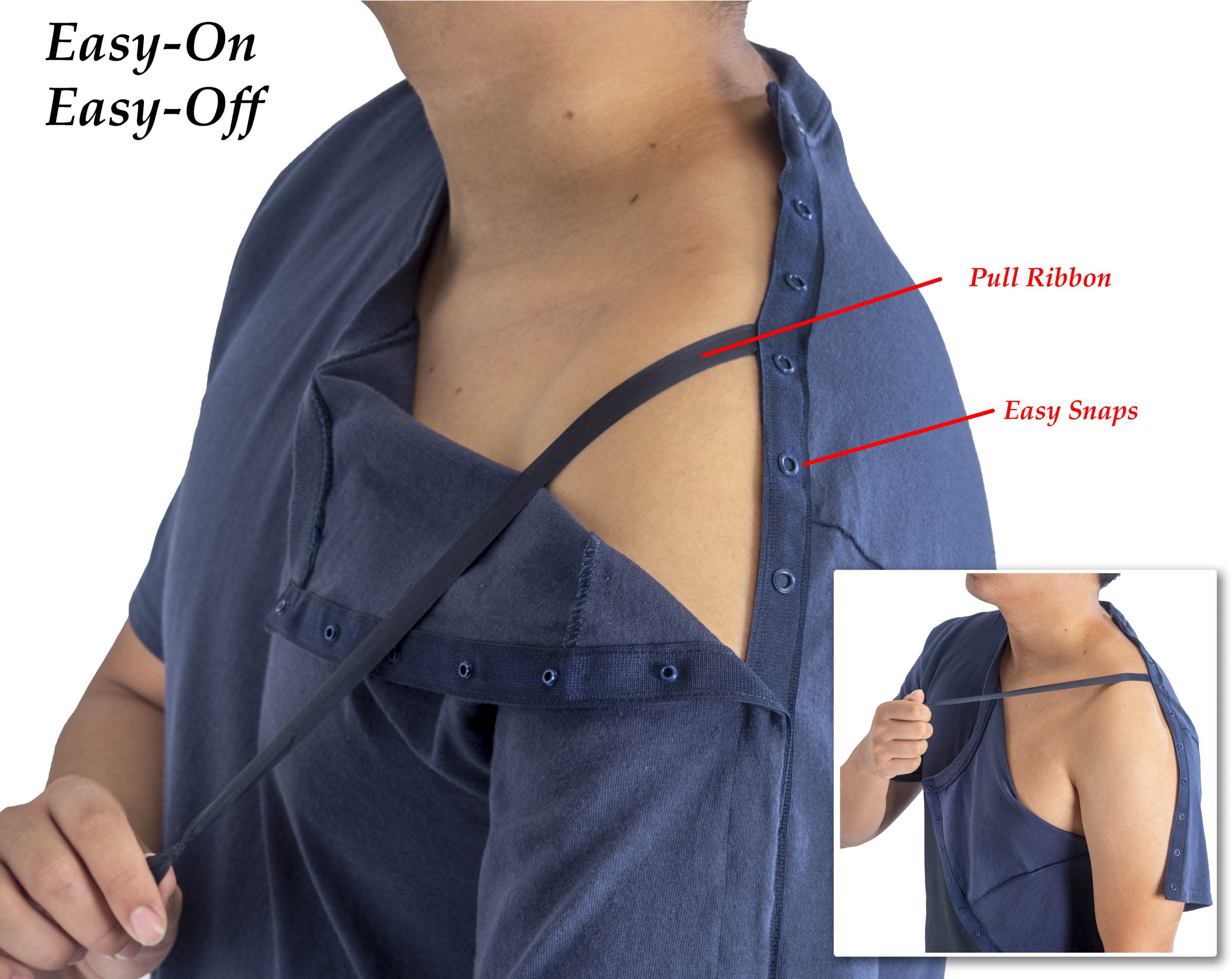 Post Shoulder Surgery Shirt w/Snaps for Easier Dressing (Right, Medium, Navy)