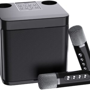 Mini Karaoke Machine for Adults and Kids,Portable Bluetooth Karaoke Speaker for TV, with 2 Wireless Microphones PA Speaker System for Indoor Outdoor Party, Family Party Singing (Elegant Black)