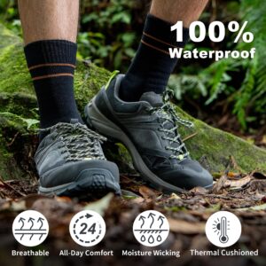 DRYMILE Mountain Waterproof Wool Socks, Winter Waterproof Socks for Wading, Camping, Hiking, Fishing, Skiing - Crew (X-Large, Maroon/Navy)