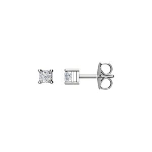 14k White Gold 1/3Ct Square Princess Diamond 4-Prong Stud Earring Pair