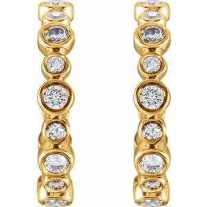 14k Yellow Gold 3/8 Ct Diamond Bezel Set J-Hoop Earring Pair