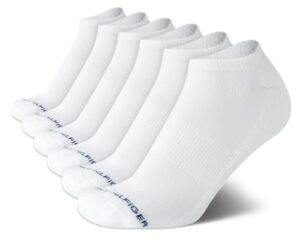 tommy hilfiger men's athletic socks - cushion no show ankle socks (6 pack), size shoe size 7-12, pure white