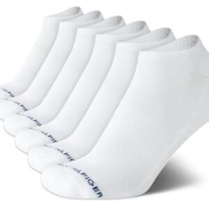 Tommy Hilfiger Men's Athletic Socks - Cushion No Show Ankle Socks (6 Pack), Size Shoe Size 7-12, Pure White