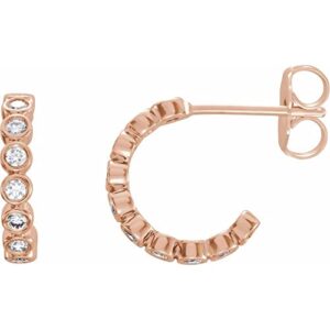 14k rose gold 1/3 ct diamond bezel set j-hoop earring pair