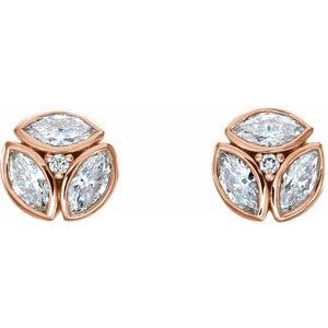 14k Rose Gold 1/2 Ct Diamond Cluster Flower Petals Stud Earring Pair