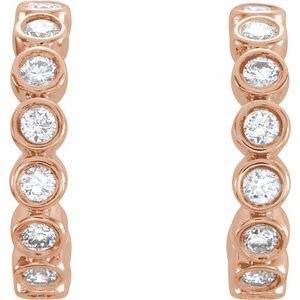 14k Rose Gold 1/3 Ct Diamond Bezel Set J-Hoop Earring Pair