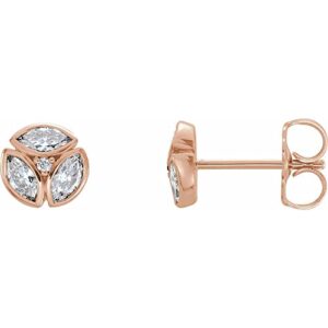 14k rose gold 1/2 ct diamond cluster flower petals stud earring pair