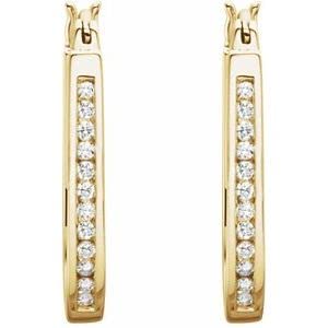 14k Yellow Gold 1/2 Ct Diamond Inside/Outside Hoop Earring Pair