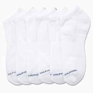 Tommy Hilfiger Men's Athletic Socks - Cushion No Show Ankle Socks (6 Pack), Size Shoe Size 7-12, Pure White