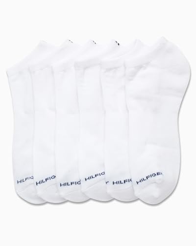 Tommy Hilfiger Men's Athletic Socks - Cushion No Show Ankle Socks (6 Pack), Size Shoe Size 7-12, Pure White