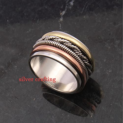 925 Sterling Silver Ring, Spinner Chain Design, Antique Silver Ring, Meditation Worry Designer Thumb Ring (6.5)