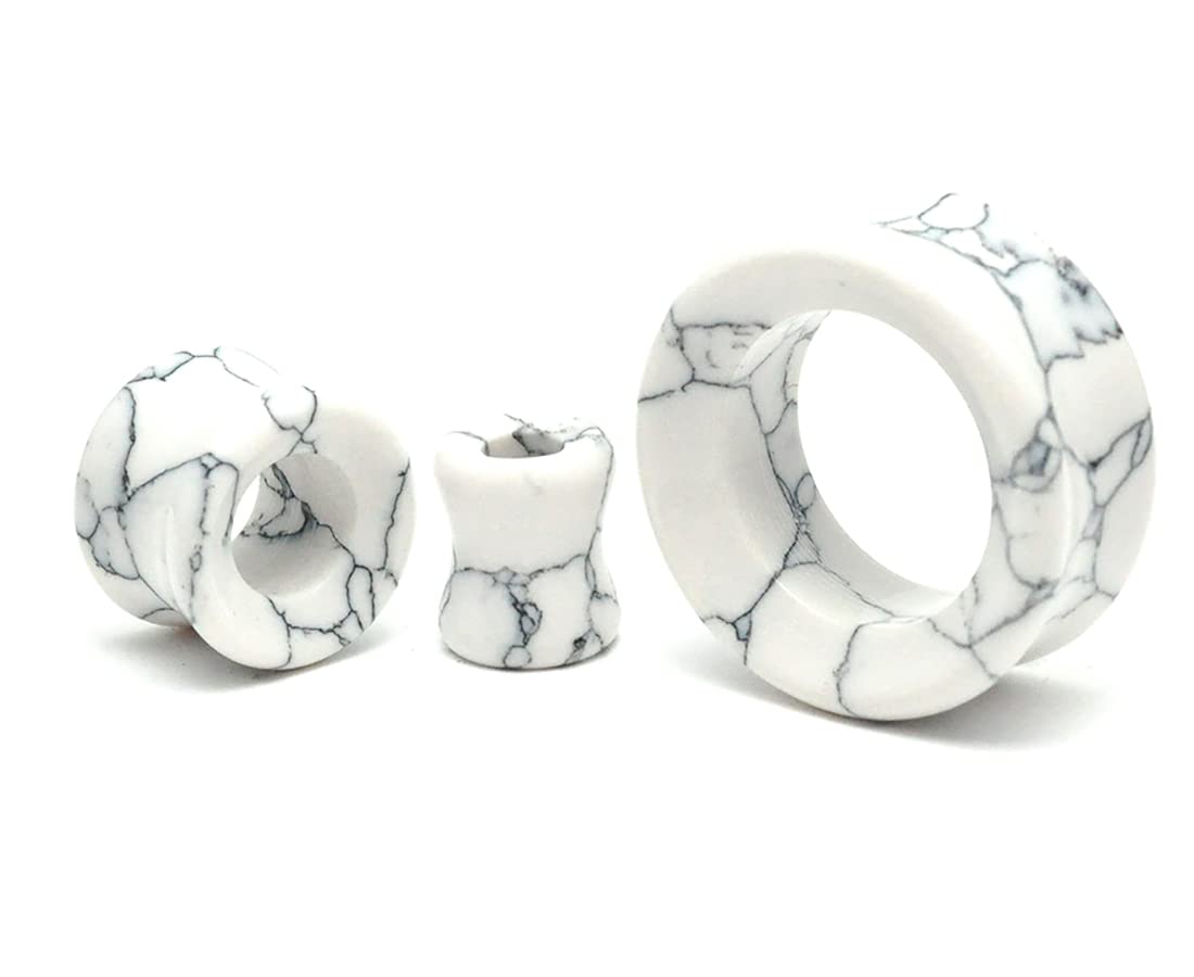 Mystic Metals Body Jewelry Pair of Howlite Stone Concave Double Flare Tunnels (STN-683) (3/4" (19mm))