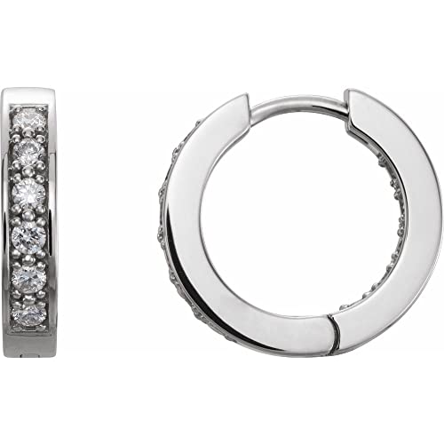 14k White Gold 1/2 Ct Diamond Inside/Outside Hoop Earring Pair