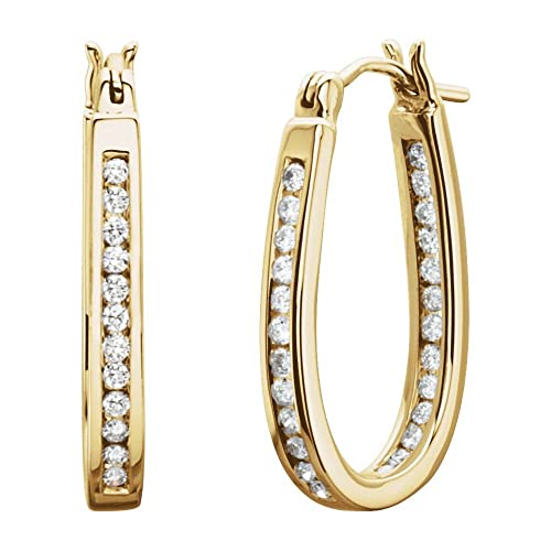 14k Yellow Gold 1/2 Ct Diamond Inside/Outside Hoop Earring Pair