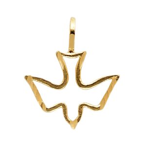 14K Yellow Gold Religious Holy Spirit Dove Pendant - Crucifix Charm Polish Finish - Handmade Spiritual Symbol - Gold Stamped Fine Jewelry - Great Gift for Men & Women for Occasions, 14 x 17 mm, 0.5 gms