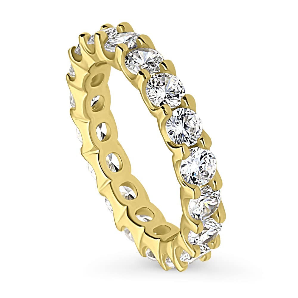 BERRICLE Sterling Silver Wedding Rings Pave Set Cubic Zirconia CZ Anniversary Eternity Ring for Women, Yellow Gold Flashed Size 6