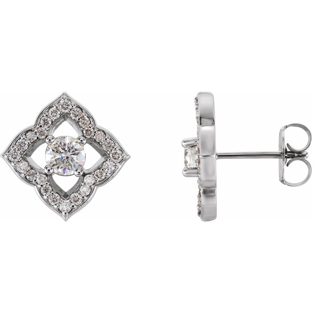 Sterling Silver 3/4 Ct Diamond Halo Clover Stud Earring Pair