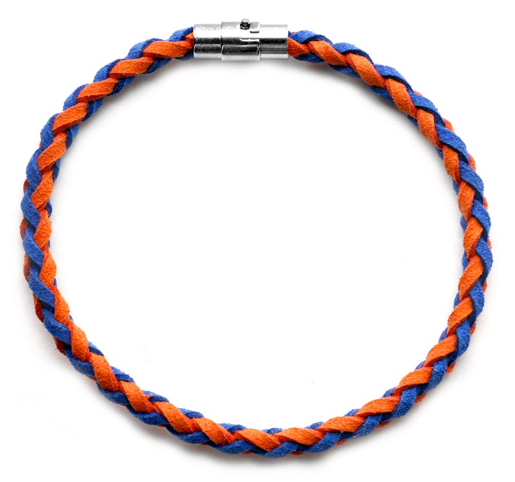 Braided Faux Suede Unisex Rugby Bracelet (Team Colors Orange & Royal Blue)-Without Charm-X-Large